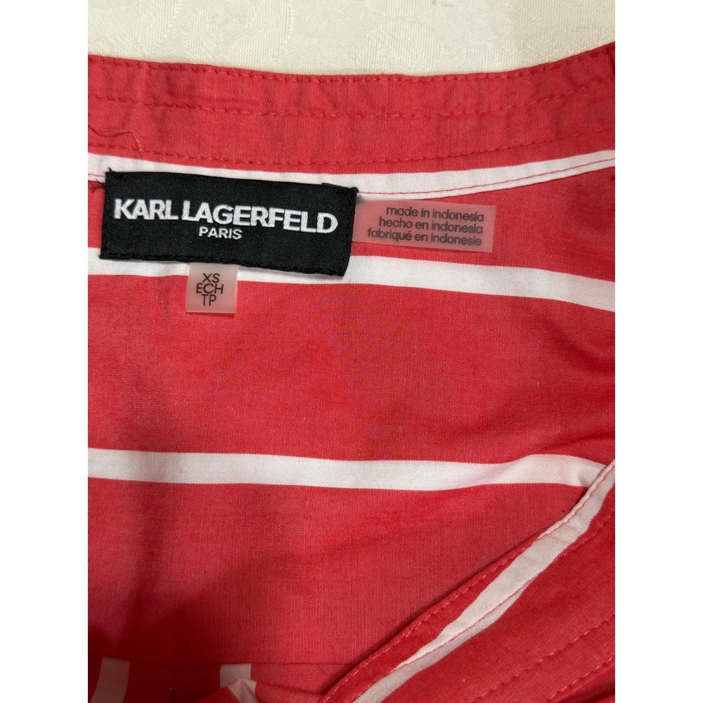 Karl Lagerfeld Paris Striped Tie Front Shirt Womens XS Coral Pink Nautical - Picture 3 of 9